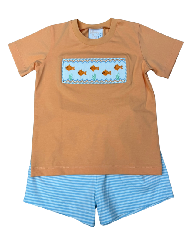 Whimsy Bay Kids - Goldfish Gang Smocked Short Set