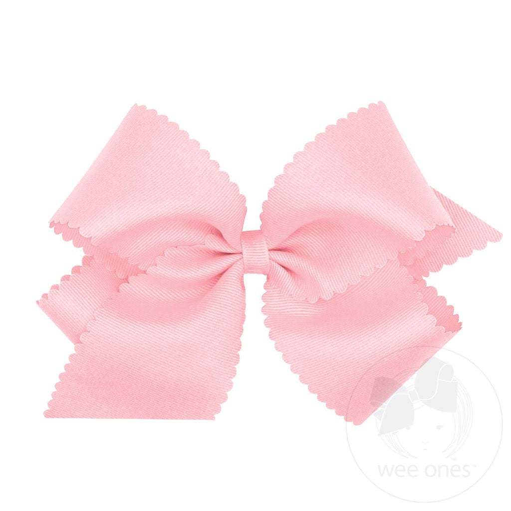 King Grosgrain Hair Bow Scalloped Edge | Light Pink