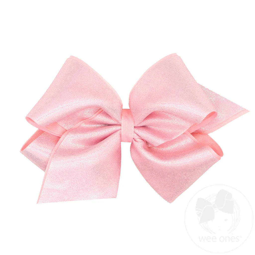 King Mirror Dot and Grosgrain Overlay Hair Bow - Light Pink