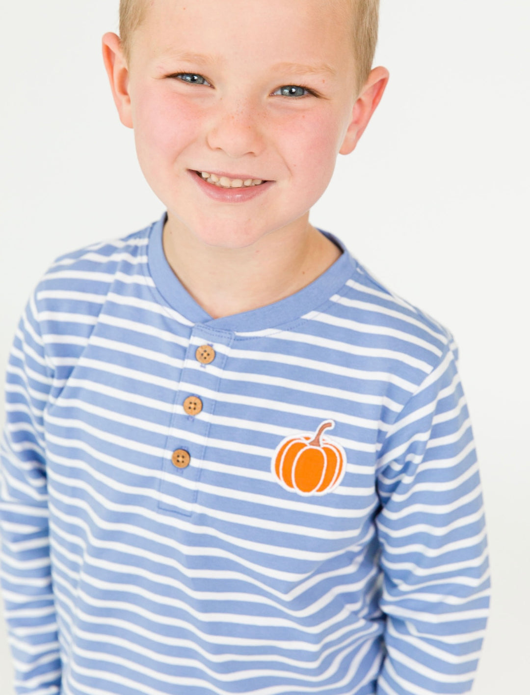 Boys Pumpkin Periwinkle Blue Stripe Henley Tee: 18-24M, 5
