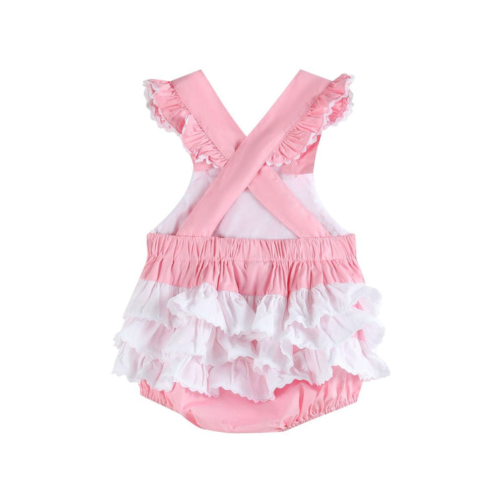 Pink and White Flower Smocked Girls Ruffle Romper