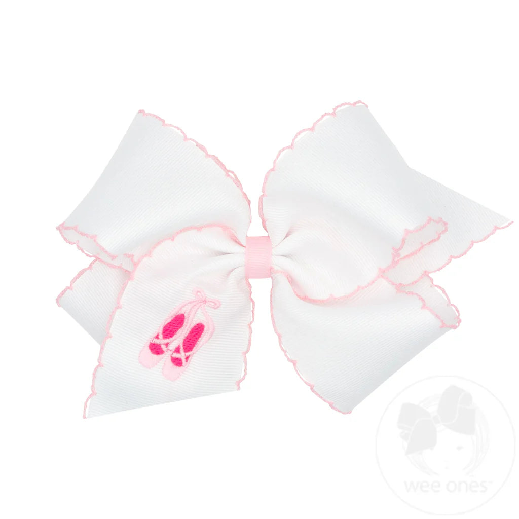 King Ballet Slippers Embroidered Grosgrain Hair Bow with Moonstitch Edge
