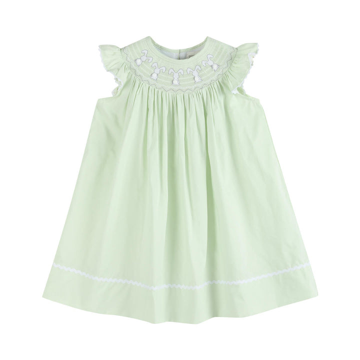 Light Green Bunny Smocked Bishop Dress