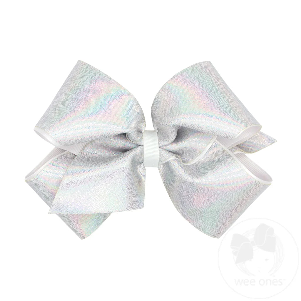 King Mirror Dot and Grosgrain Overlay Hair Bow | White