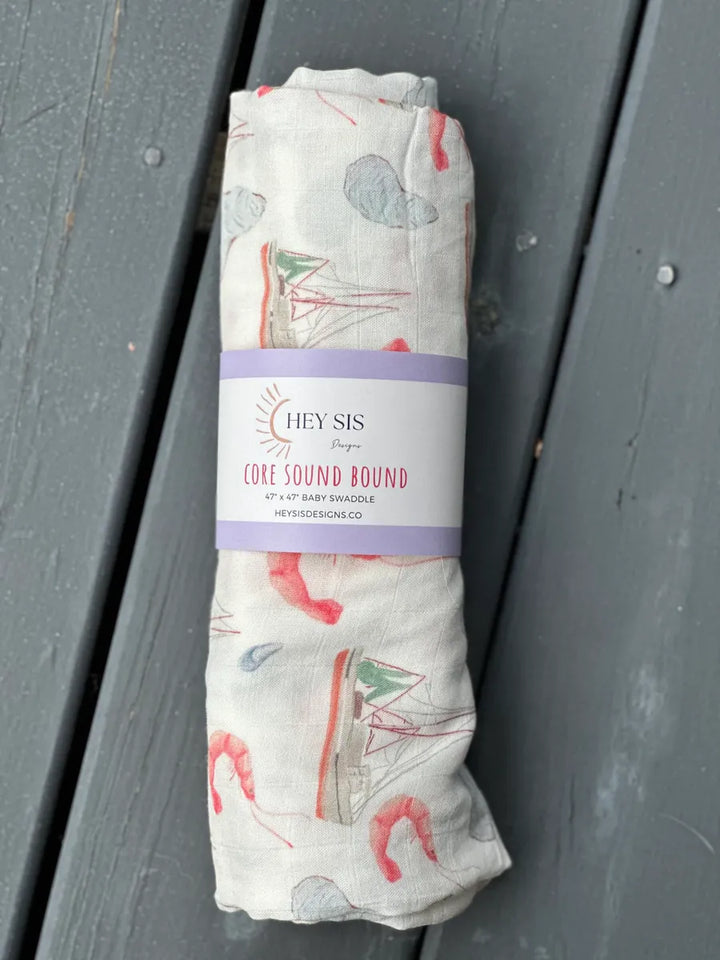 Core Sound Bound Shrimp Boat Baby Swaddle Blanket - Bamboo/Cotton