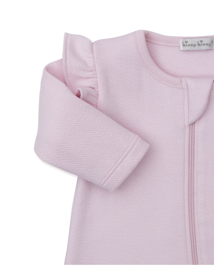 Sweet Homecoming Pink Jacquard Footie W/ Zip
