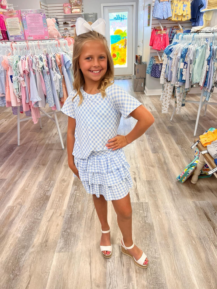 Erge Blue and White Gingham Skort and Top Separates