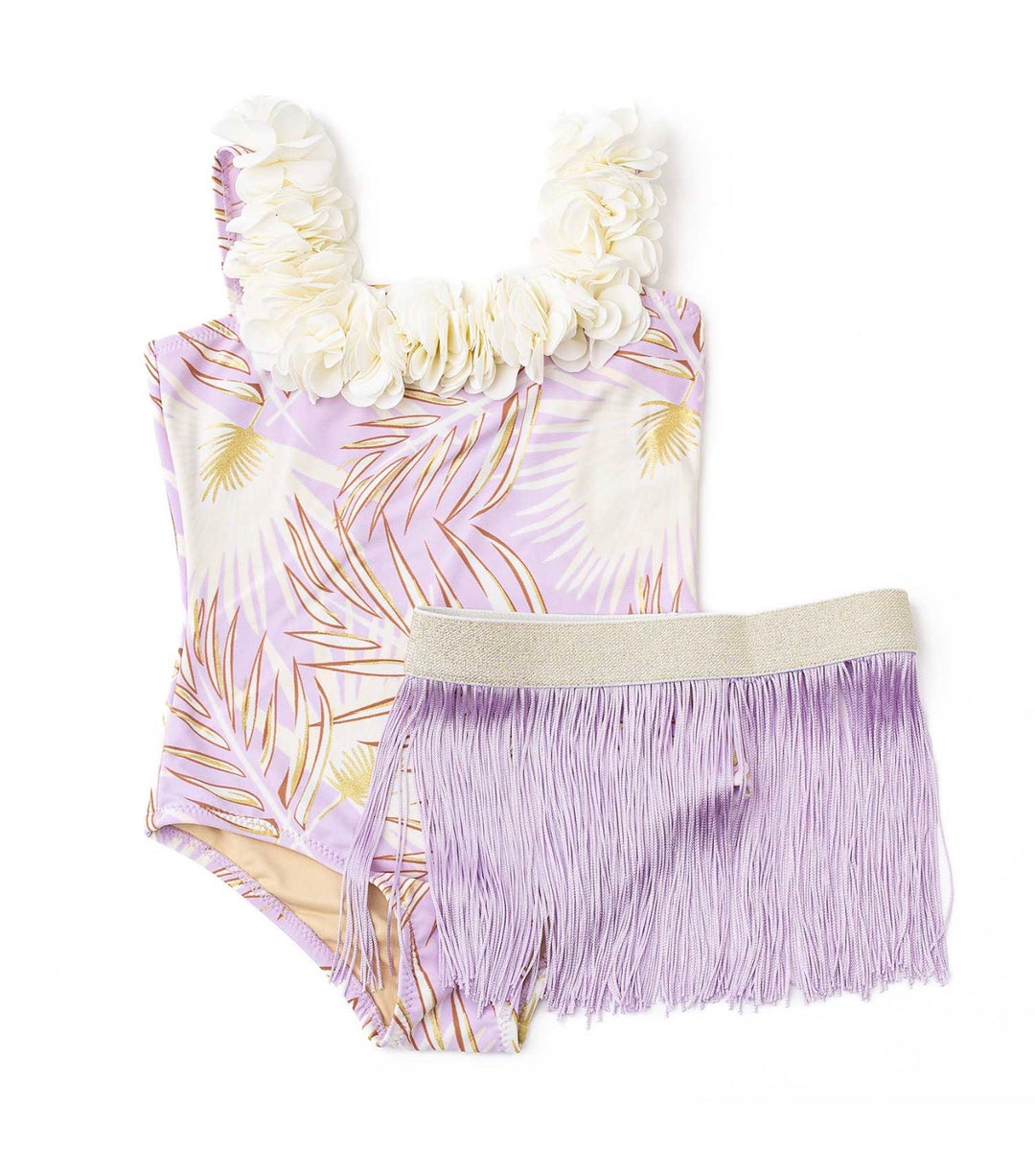 Purple Tropical Swimsuit w/ Metallic Hula