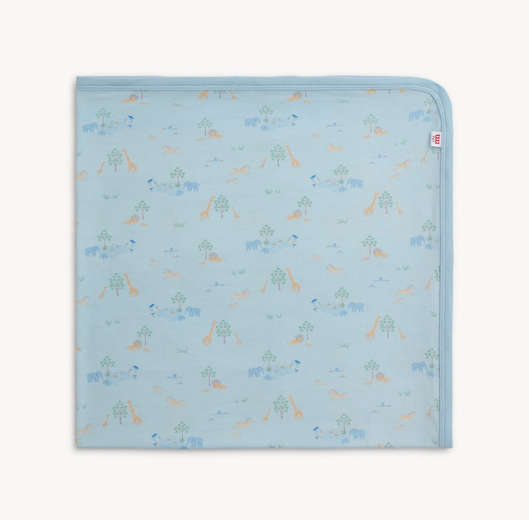 Serene Safari Blue Baby Blanket