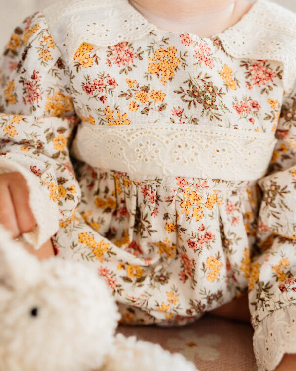 Florecita Floral Baby Romper & Headband Set (Organic Cotton): 0-3M