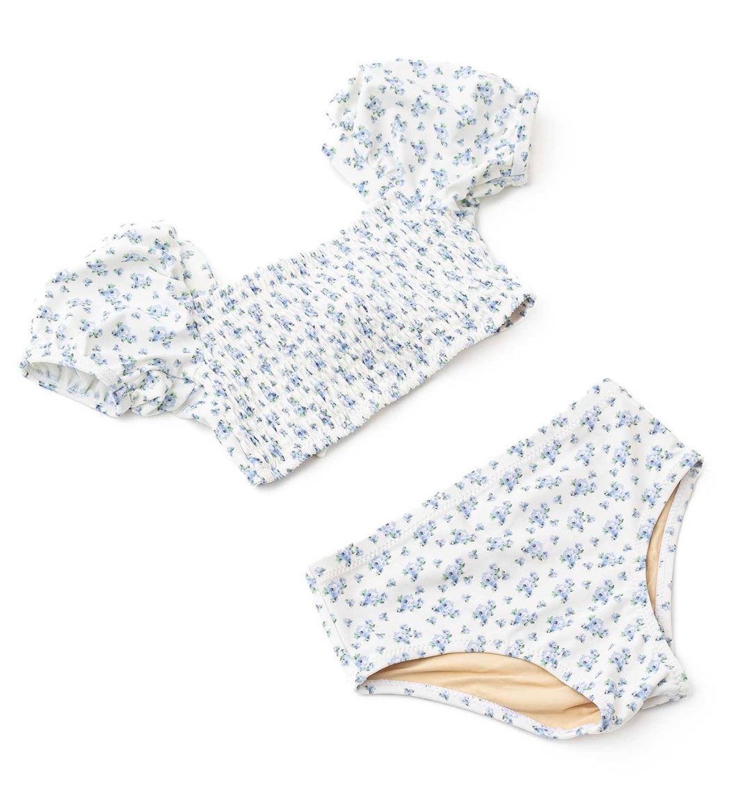 Cottage Floral Blue Smocked Two-Piece Swim