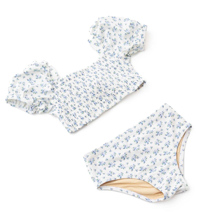Cottage Floral Blue Smocked Two-Piece Swim
