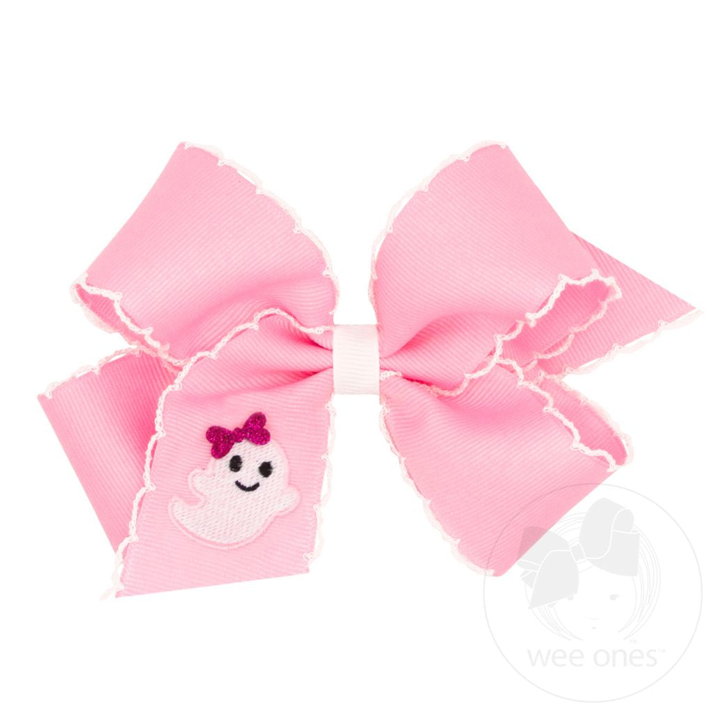 Medium Halloween Ghost Embroidery Moonstitch Hair Bow