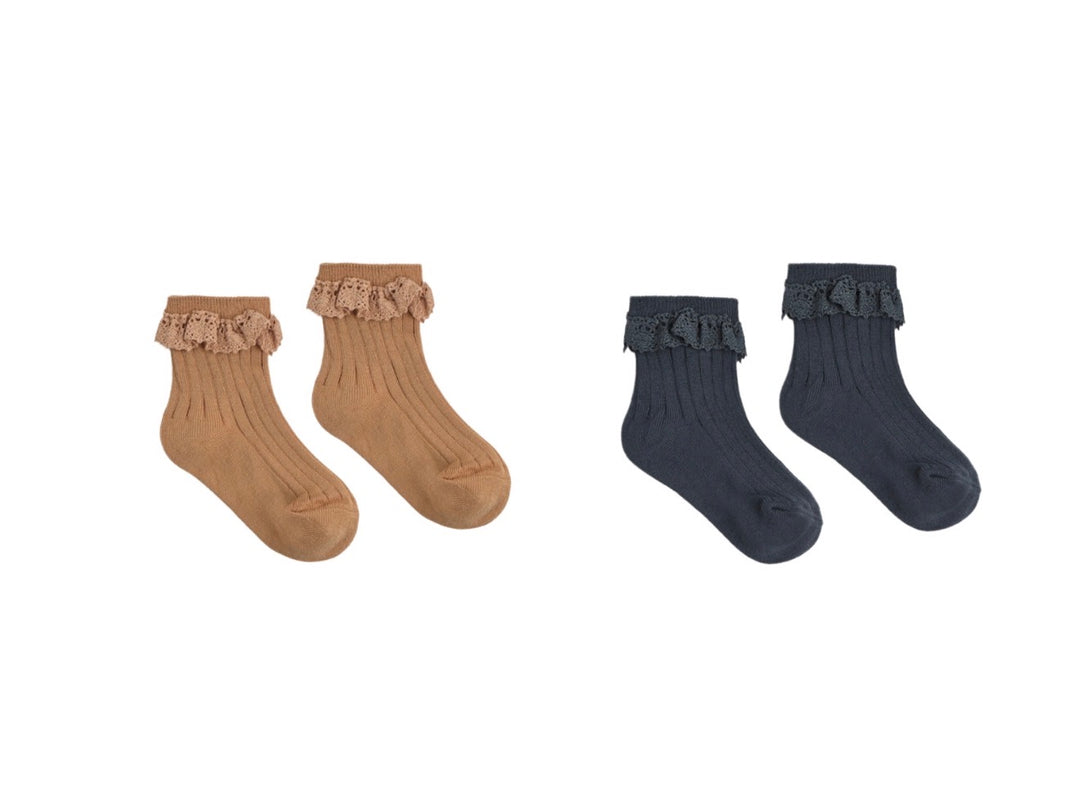 Lace Trim Socks 2-pack | Fawn/Midnight