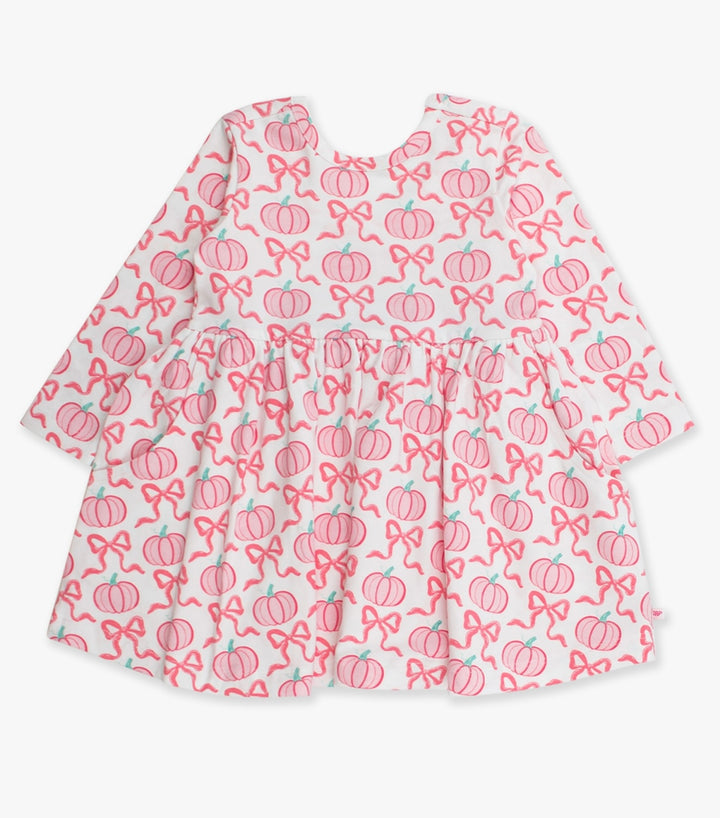 Girls Knit Long Sleeve Twirl Dress | Pink Fairytale Pumpkins