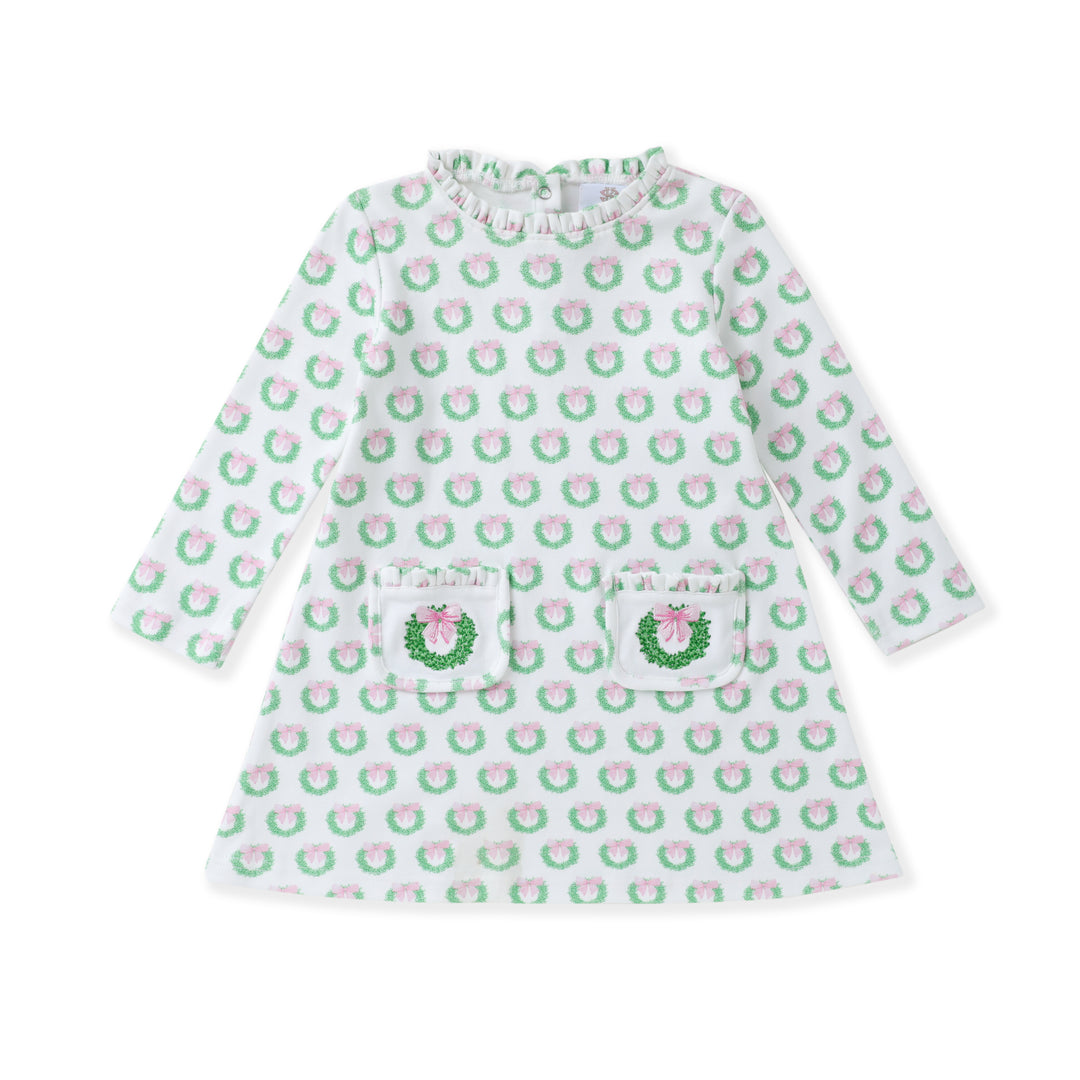 Holiday Wreath Embroidered Dress
