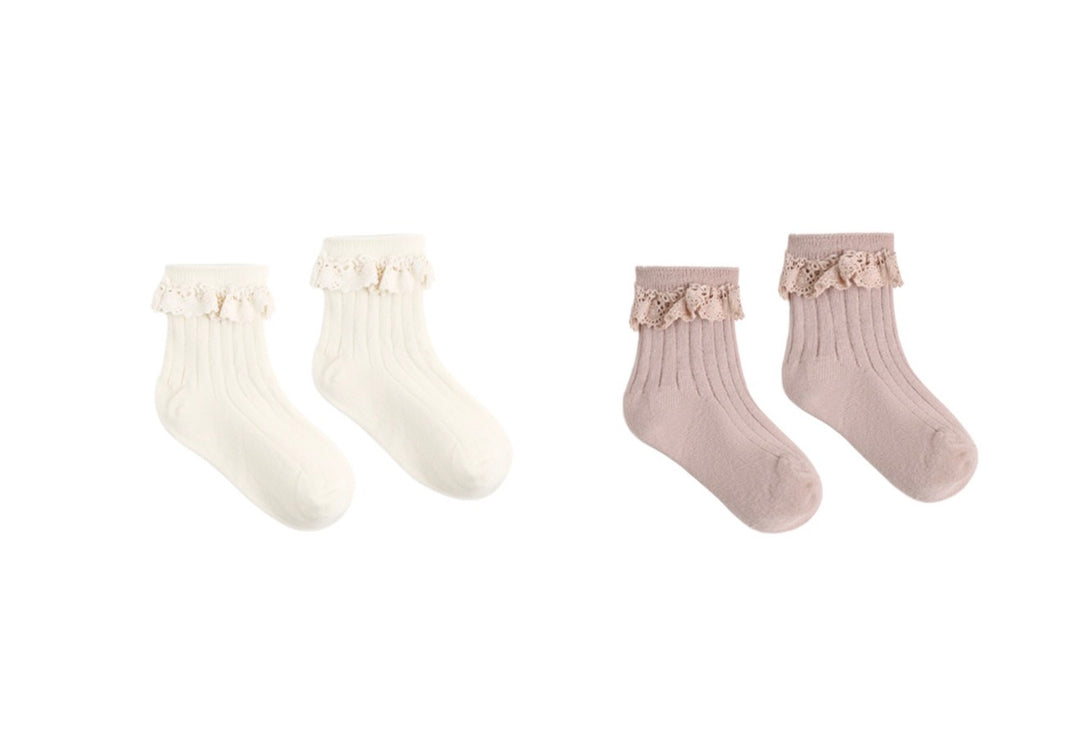 Lace Trim Socks 2-pack | Natural/Rosewood