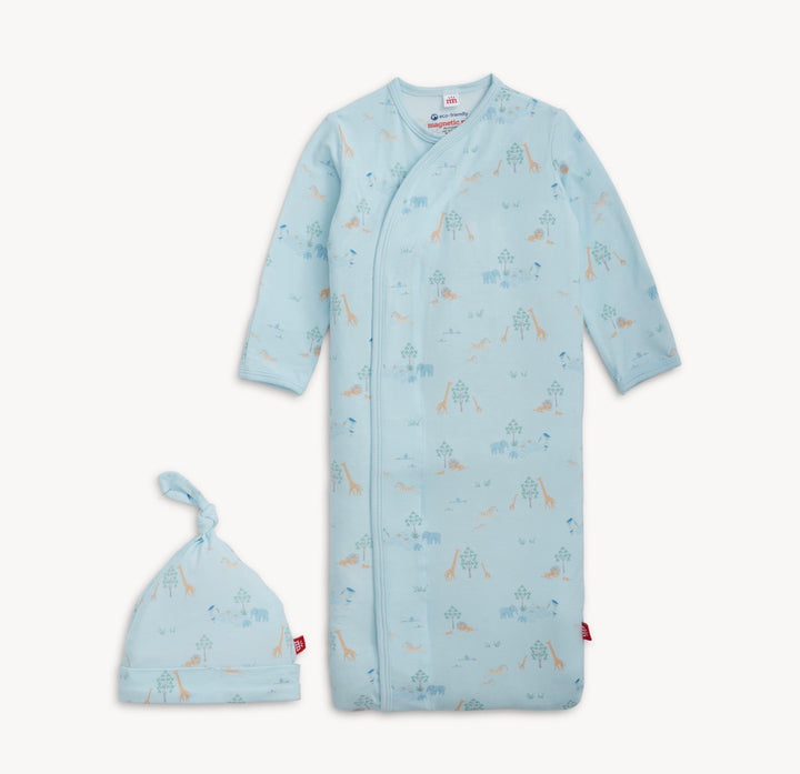 Serene Safari Blue Gown + Hat Set