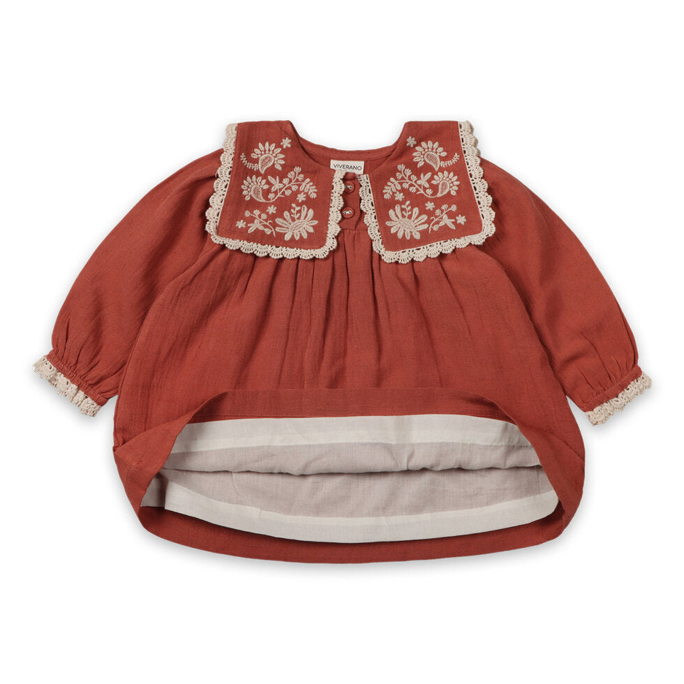 Sola Embroidered Collar Baby Dress & Bloomer Set (Organic Cotton)