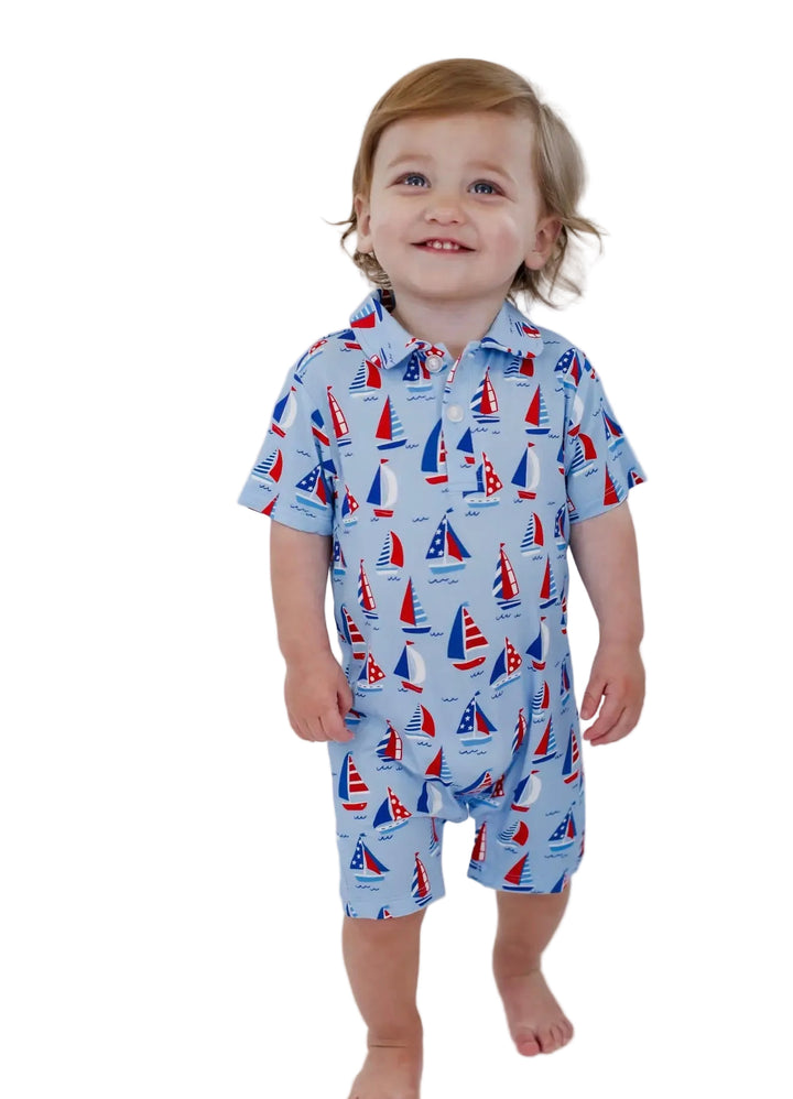 Sail Away Polo Romper (Bamboo)