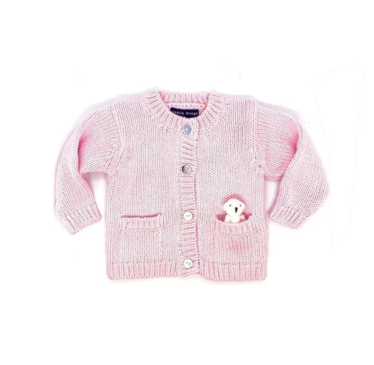 Pink Bear Infant Cardigan Sweater: 0-6M