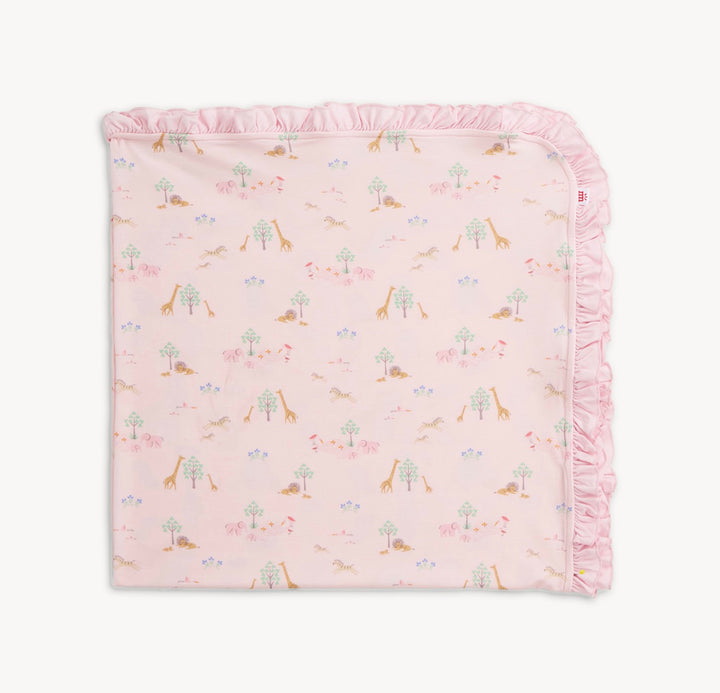 Serene Safari Baby Blanket | Pink w/ Ruffles