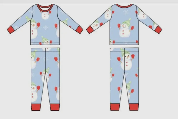 Snow Men On Blue Two Piece Bamboo Pajamas