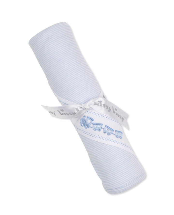 Boys Blanket | Classic Treasures Light Blue Trains