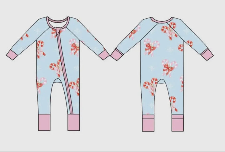 Candy Cane Bows Zipper Onesie