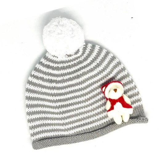 Grey Striped Bear Hat: 0-6M
