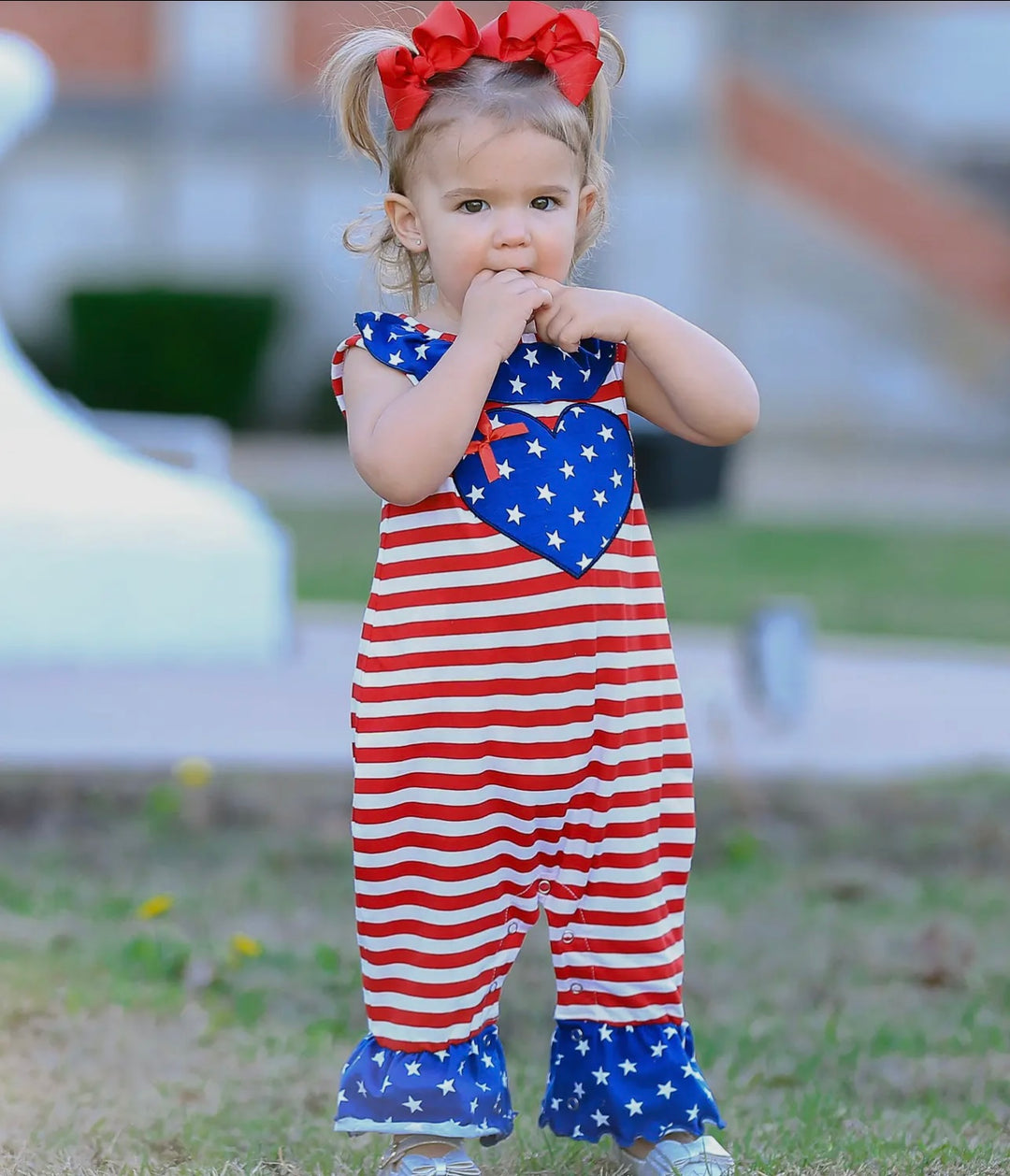 Ann Loren - July 4th Patriotic Heart Romper: 6-12M, 12-18M