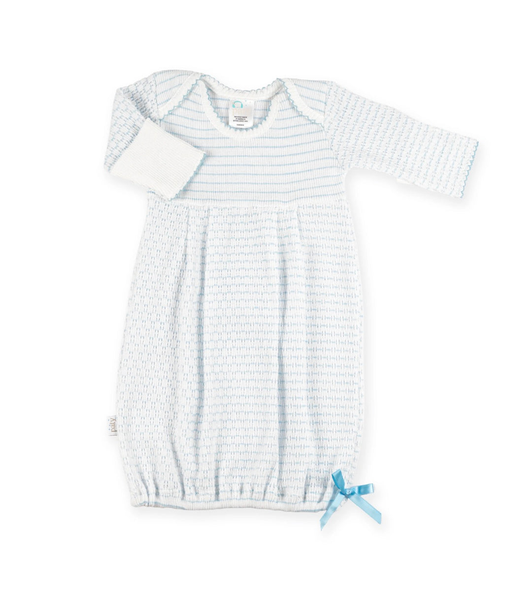 Baby Overlap Shoulder Gown w/ Bow, Pinstripe | Blue