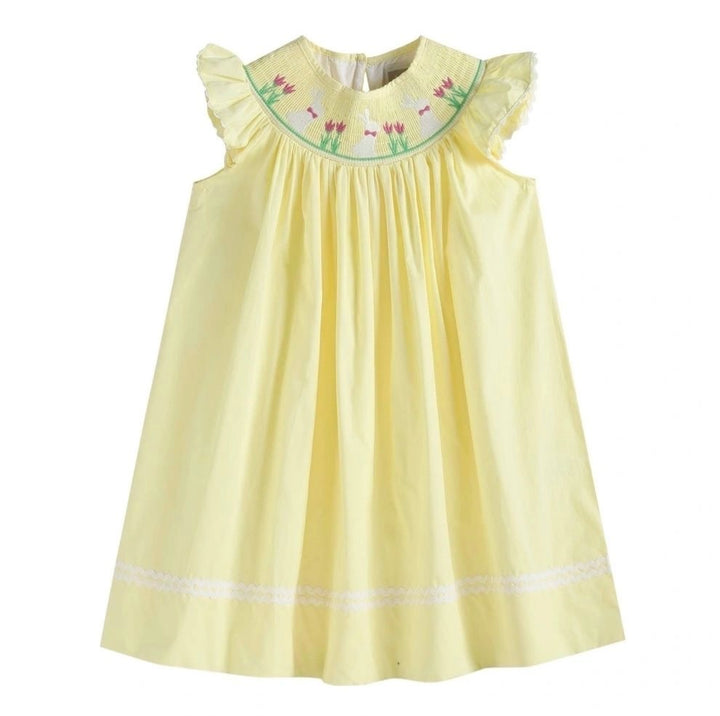 Yellow Easter Bunny and Flowers Smocked Bishop Dress: 3-6M, 4T