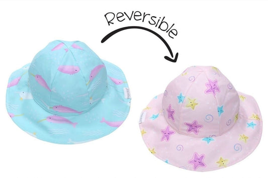 Flapjacks Kids UPF50+ Patterned Sun Hat - Narwhal/Starfish: 0-6M, 6-24M