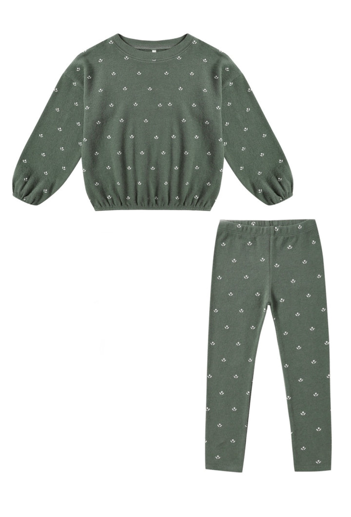 Girls Sponge Knit Set | Evergreen Ditsy