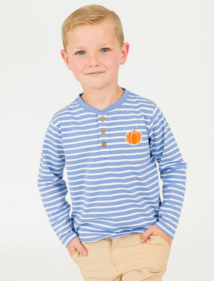 Boys Pumpkin Periwinkle Blue Stripe Henley Tee: 18-24M, 5