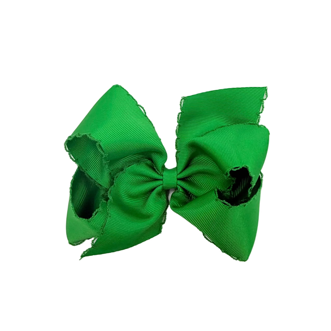 King Grosgrain Hair Bow with Matching Moonstitch Edge - Green