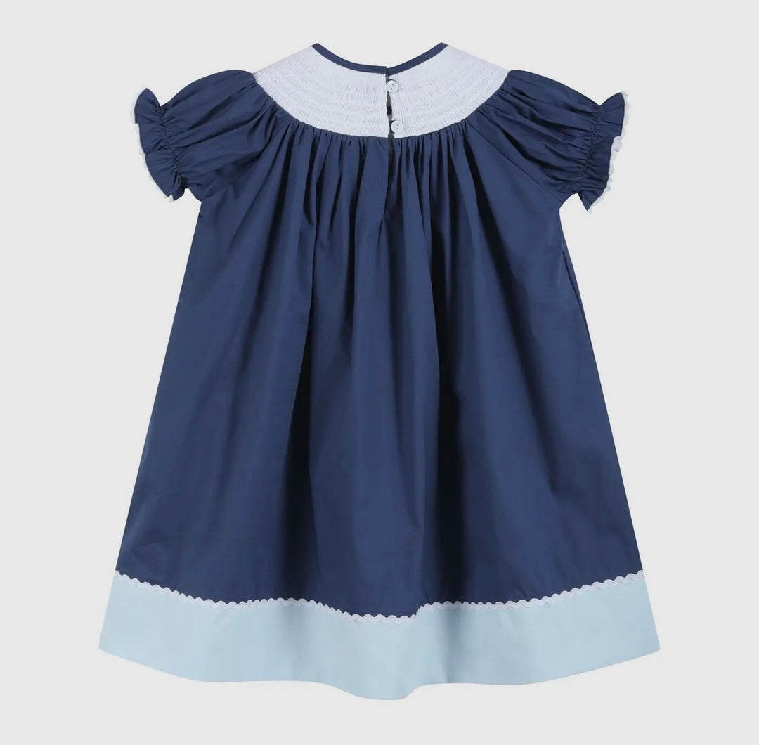 Dark Blue Nativity Smocked Bishop Dress
