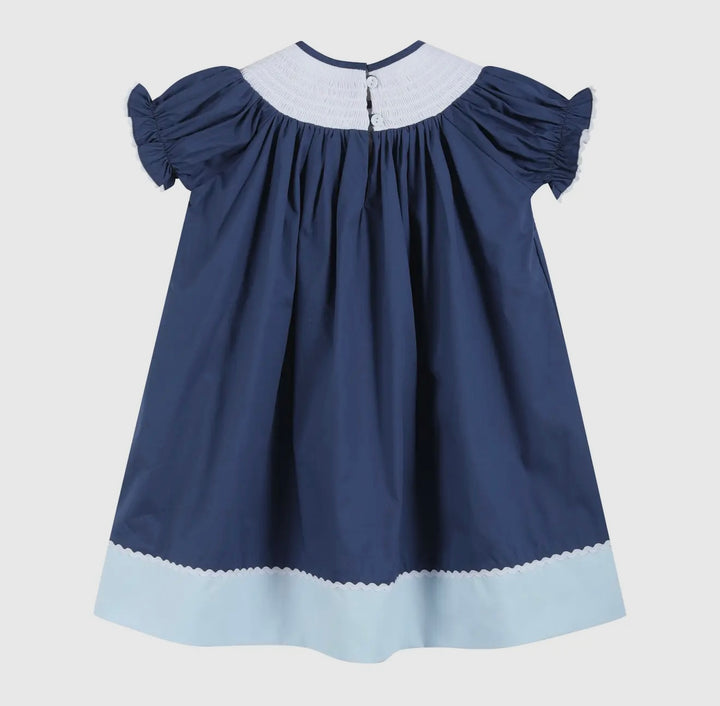 Dark Blue Nativity Smocked Bishop Dress