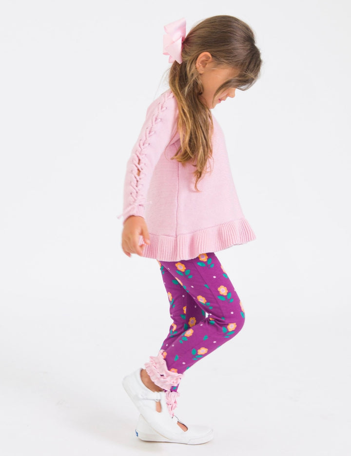 Ruffle Hem Lace Up Sweater: Pink