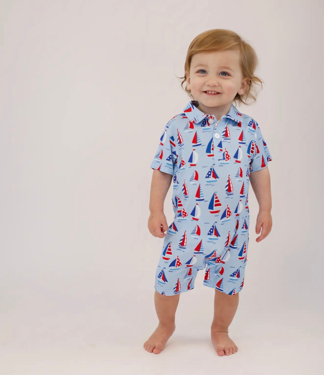 Sail Away Polo Romper (Bamboo)