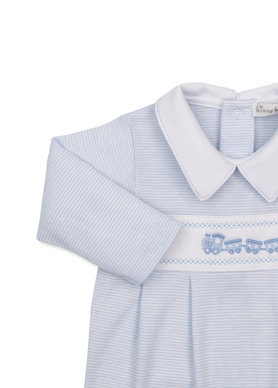 Boys Playsuit | Classic Treasures Light Blue Trains