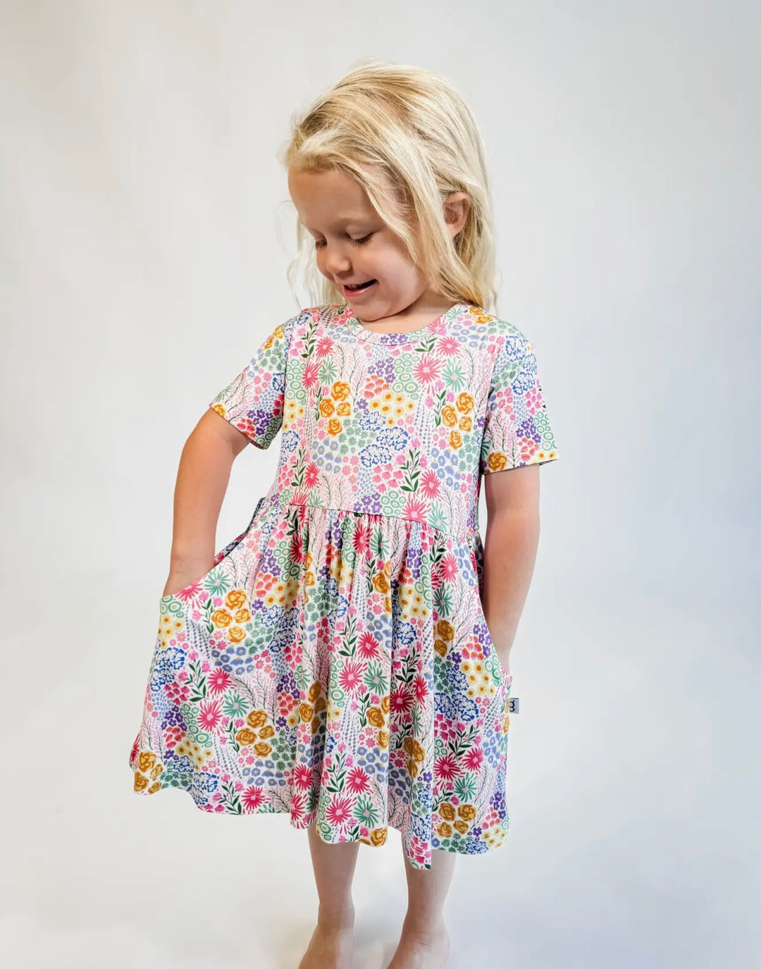 Flower Fields Short Sleeve Bamboo Pocket Dress