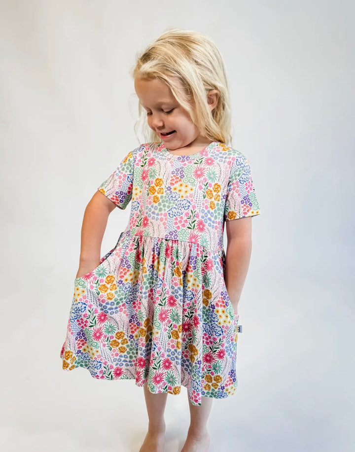 Flower Fields Short Sleeve Bamboo Pocket Dress