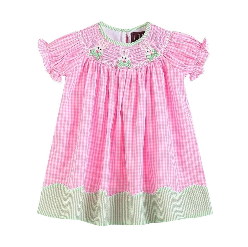 Pink Gingham Easter Bunny Smocked Dress 3-6M, 6-12M, 12-18M, 18-24M, 4, 5, 6