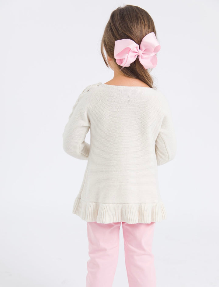 Ruffle Hem Lace Up Sweater: Ivory