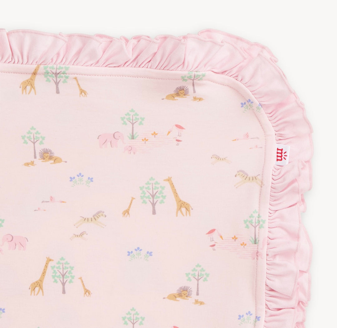 Serene Safari Baby Blanket | Pink w/ Ruffles