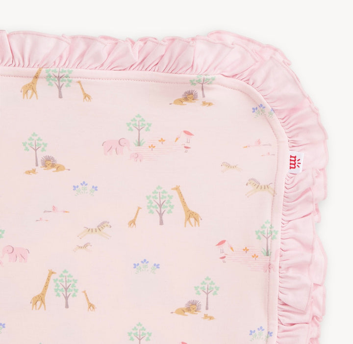 Serene Safari Baby Blanket | Pink w/ Ruffles