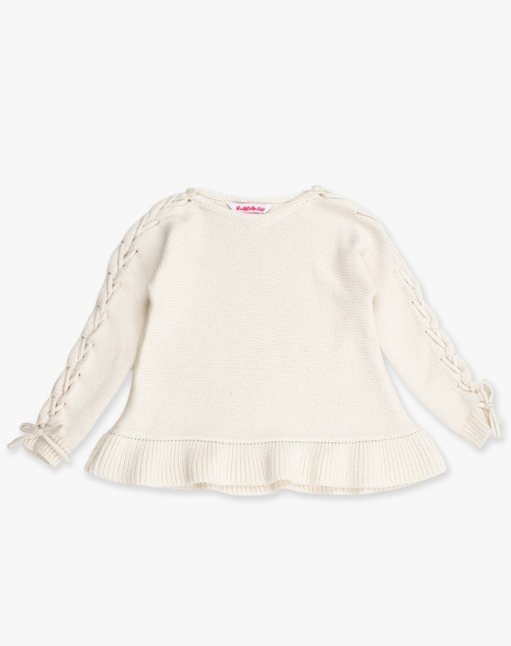 Ruffle Hem Lace Up Sweater: Ivory