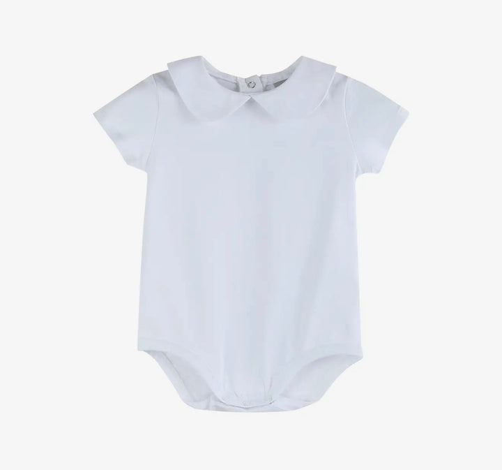 White Short Sleeve Bodysuit ROUND Collar